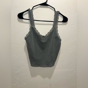 Green Lace Trim Tank Top